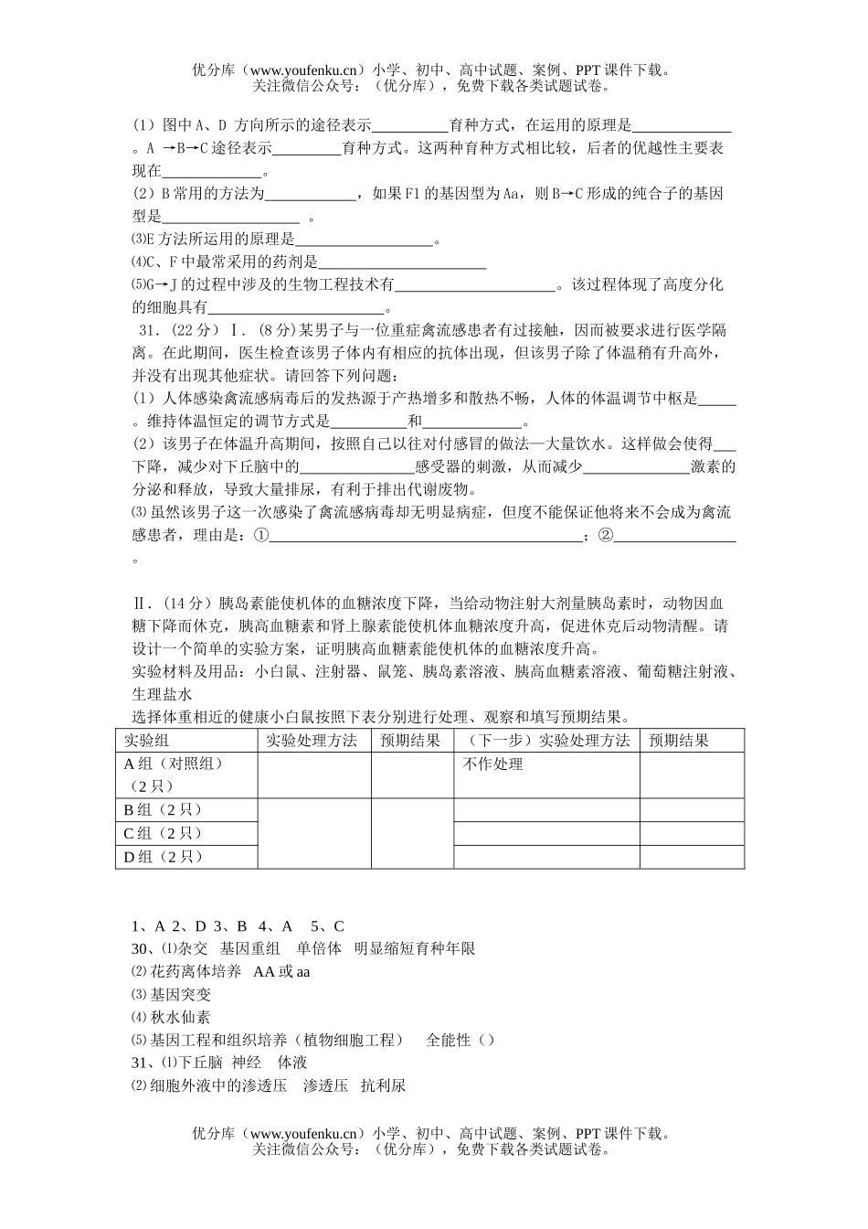 高中三年级生物08年高考理综押题试卷_第2页