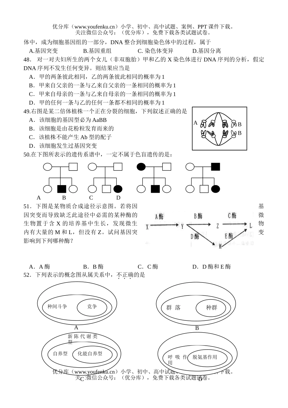 高中三年级生物08年高考理基周测题1试卷_第2页