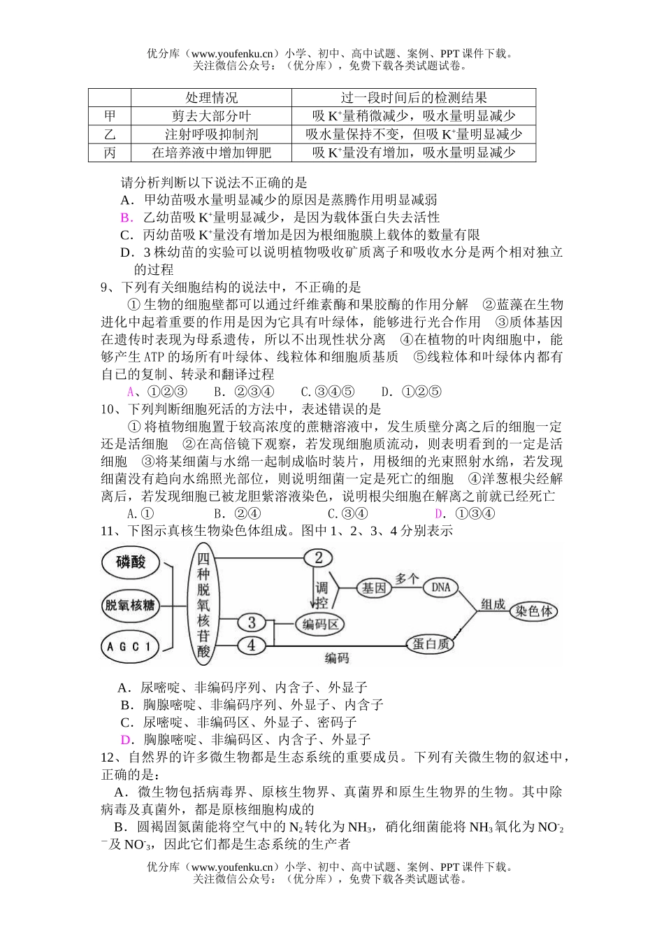 高中三年级生物高第三次月考试卷_第2页