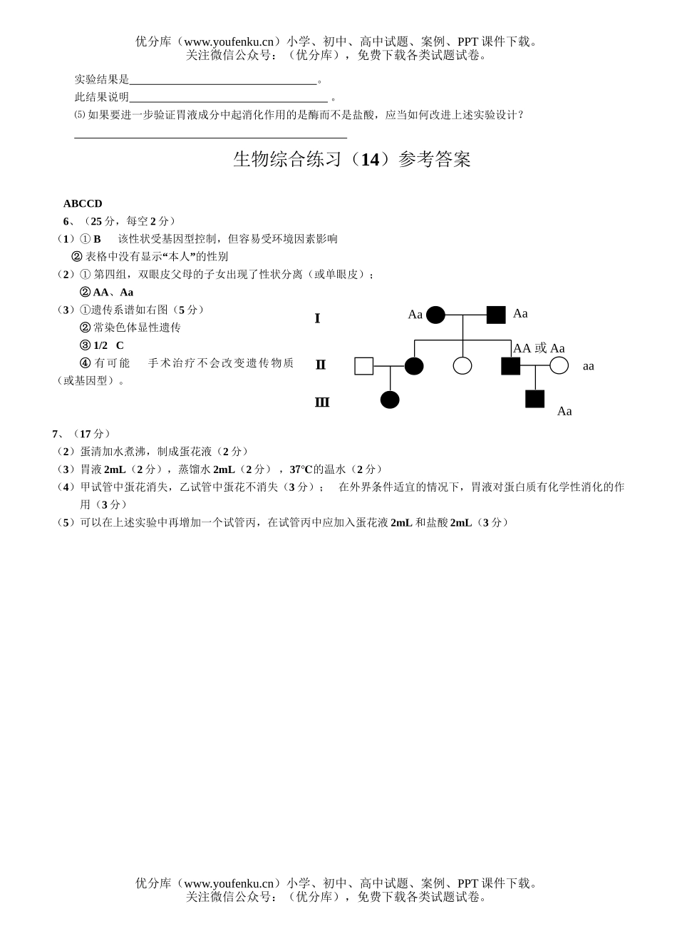 高中三年级生物综合练习14试卷_第3页