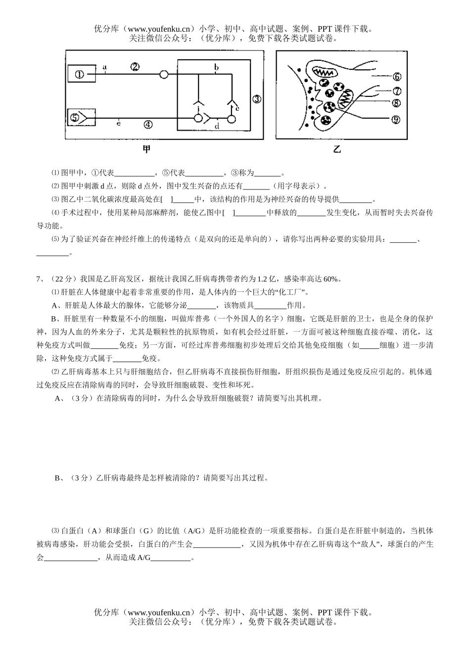 高中三年级生物综合练习1试卷_第1页