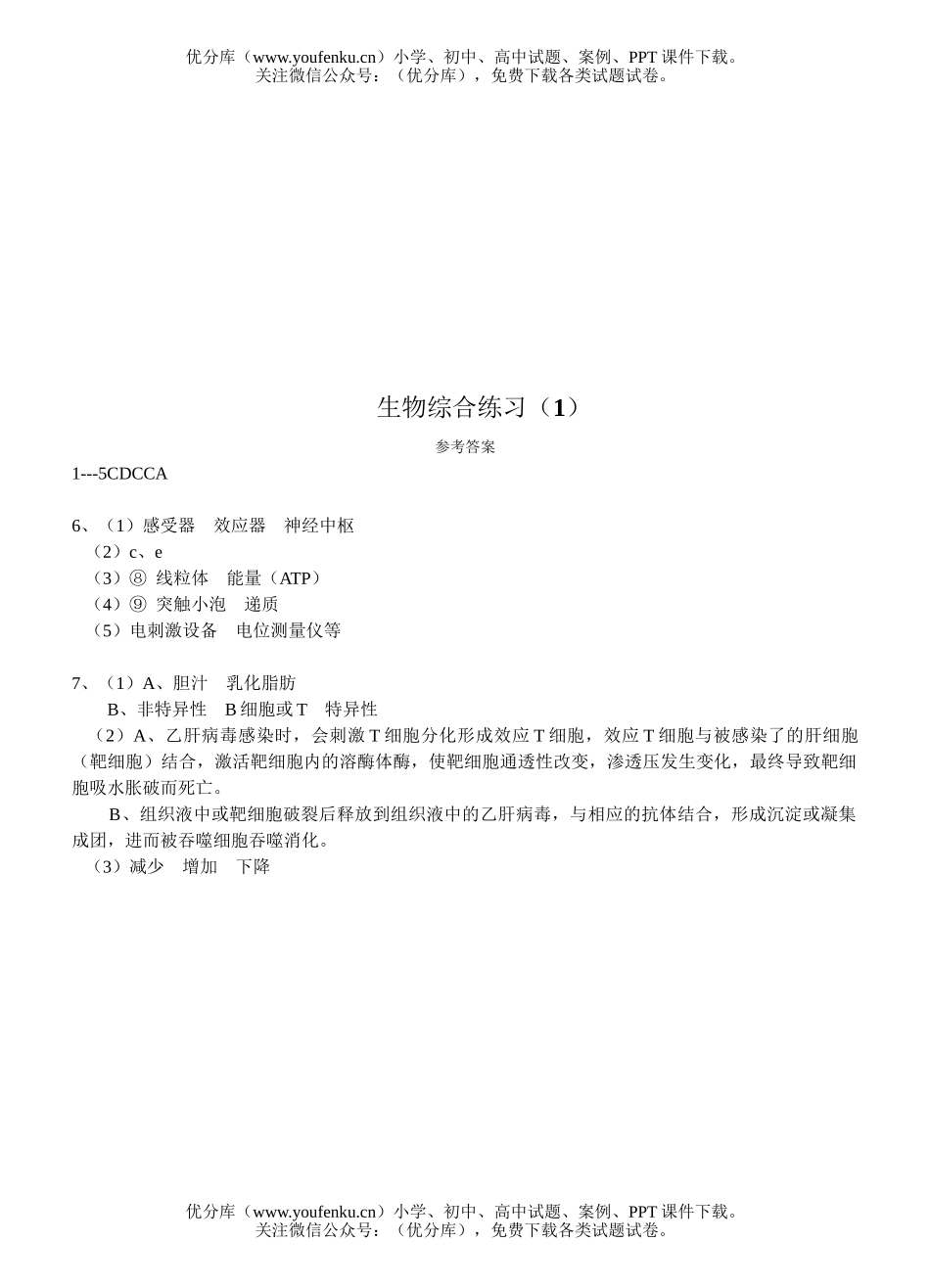 高中三年级生物综合练习1试卷_第2页