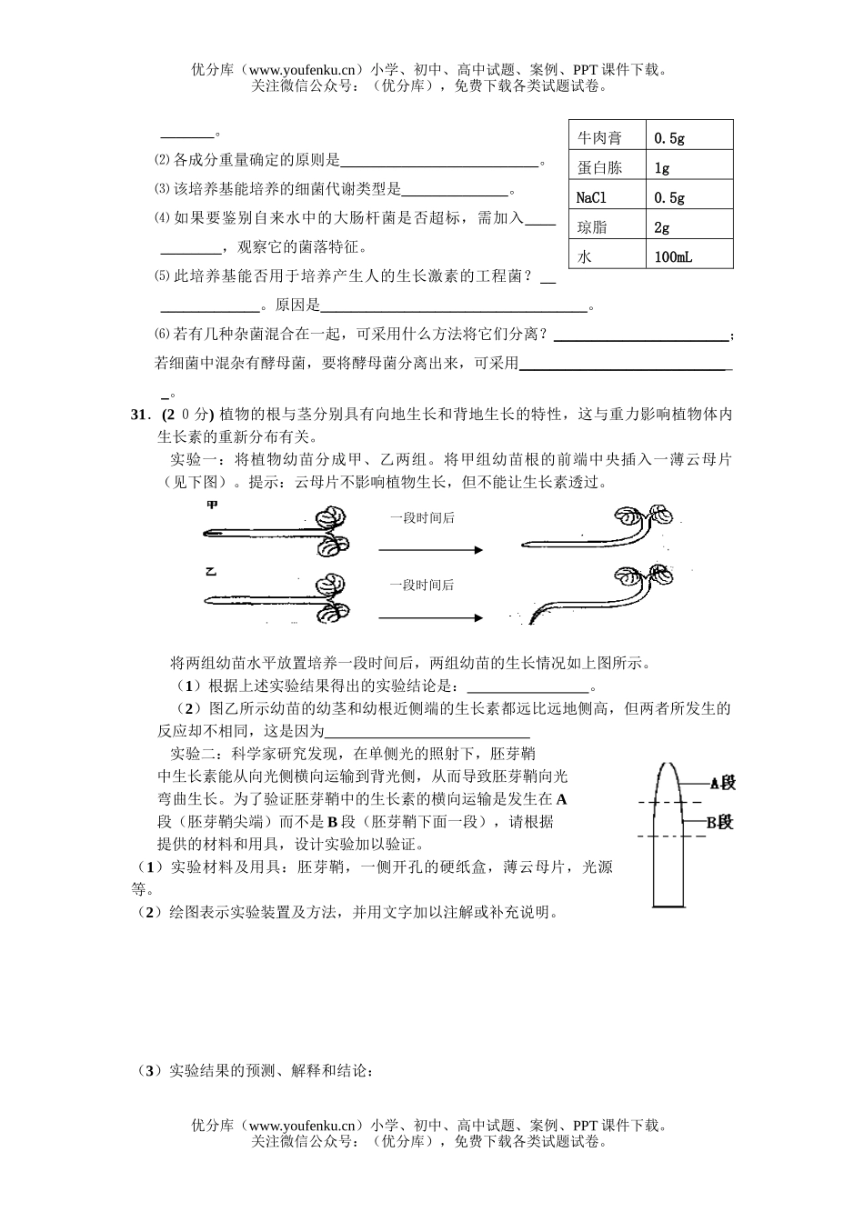 高中三年级生物综合复习训练六试卷_第3页
