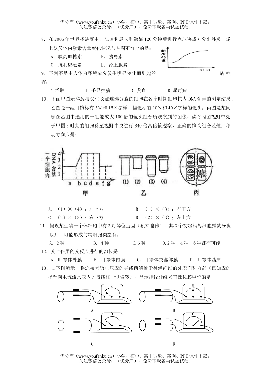 高中三年级生物上学期期末模拟试卷_第2页