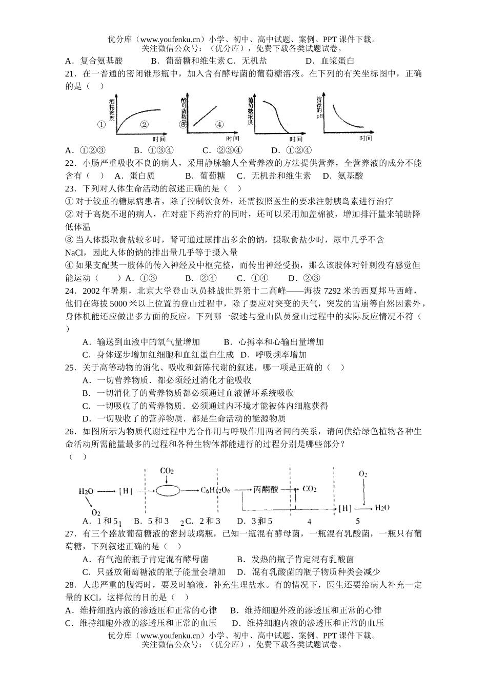高中三年级生物08届植物的新陈代谢专题训练3试卷_第3页