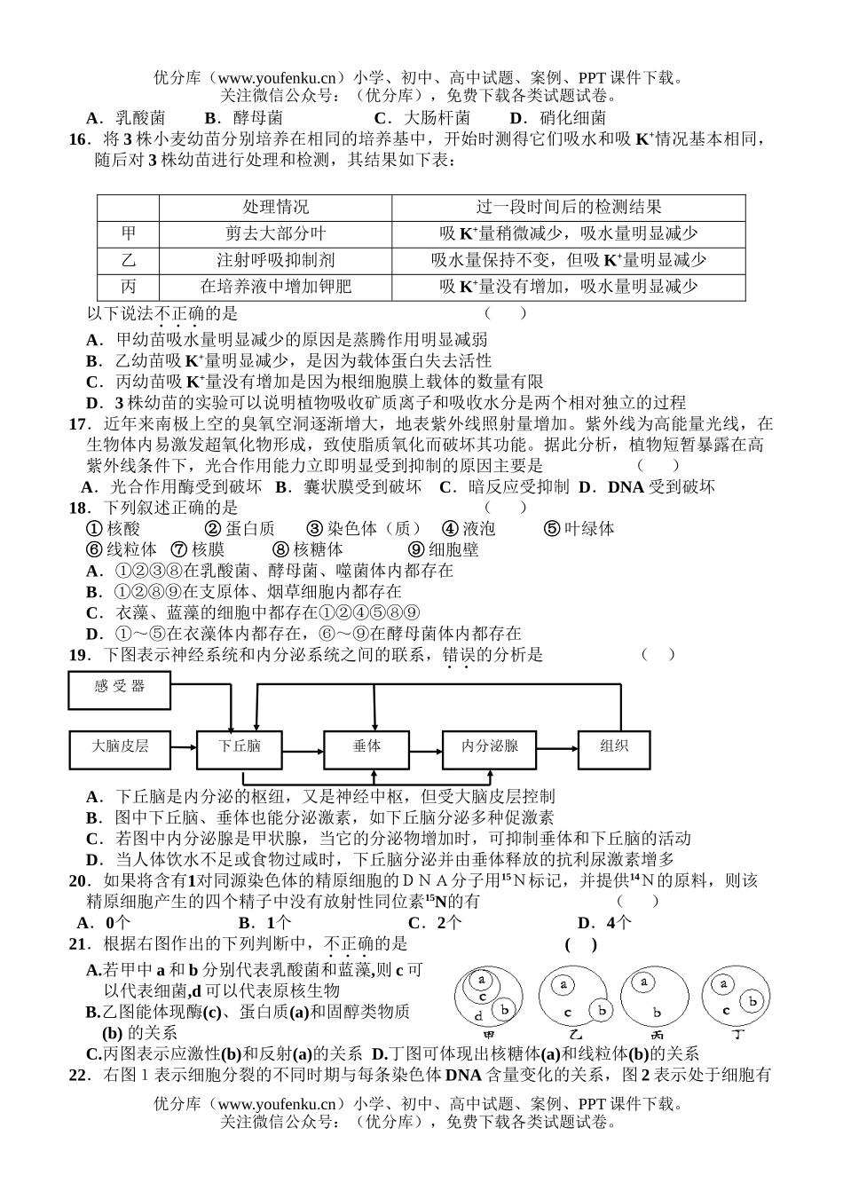高中三年级生物12月月考试卷_第3页