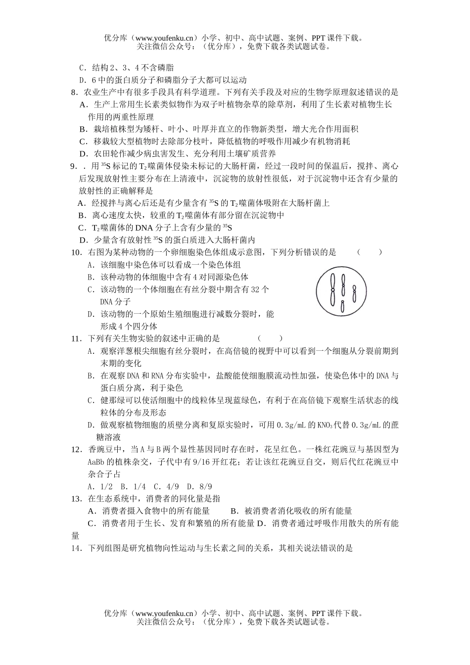 高中三年级生物08届高考模拟2试卷_第2页