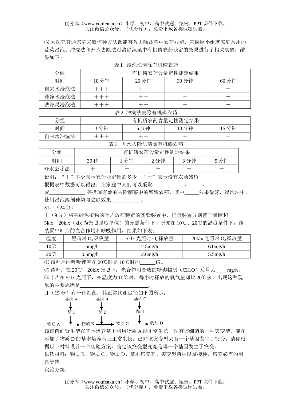 高中三年级生物08年毕业班教学质量调研测试卷_第2页