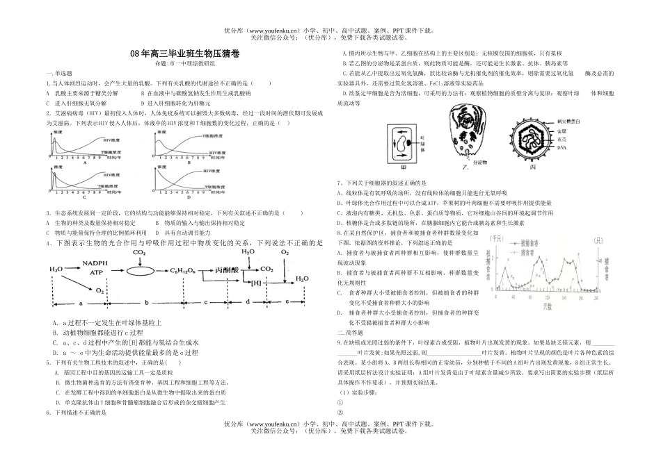 高中三年级生物08年毕业班压猜试卷_第1页