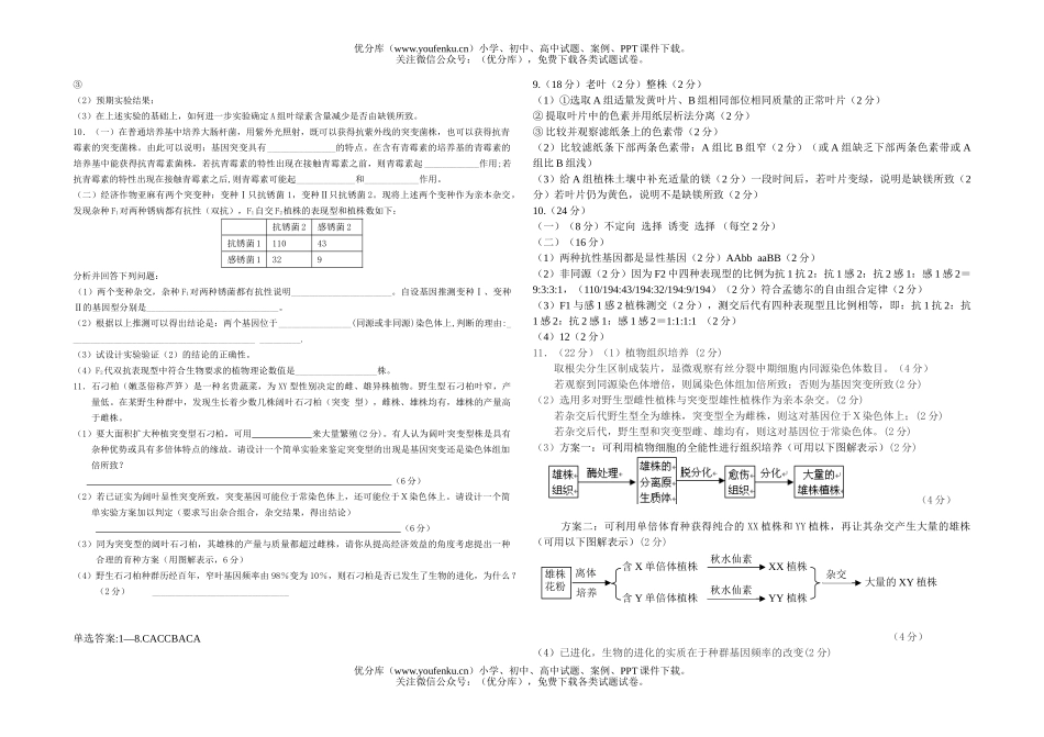 高中三年级生物08年毕业班压猜试卷_第2页