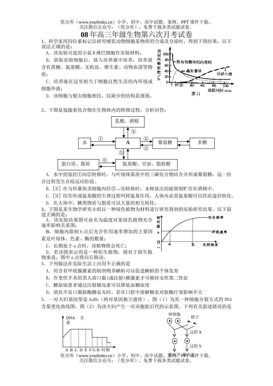 高中三年级生物08年高第六次月考试卷_第1页