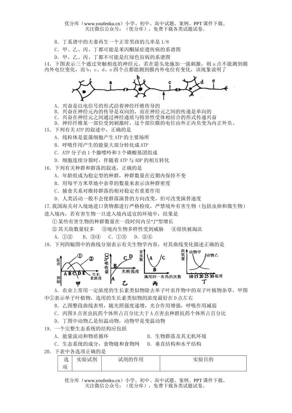 高中三年级生物毕业班调研测试卷_第2页