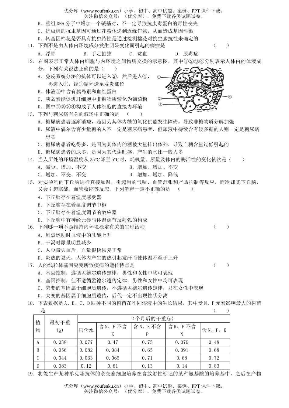高中三年级生物四校联考试卷_第2页