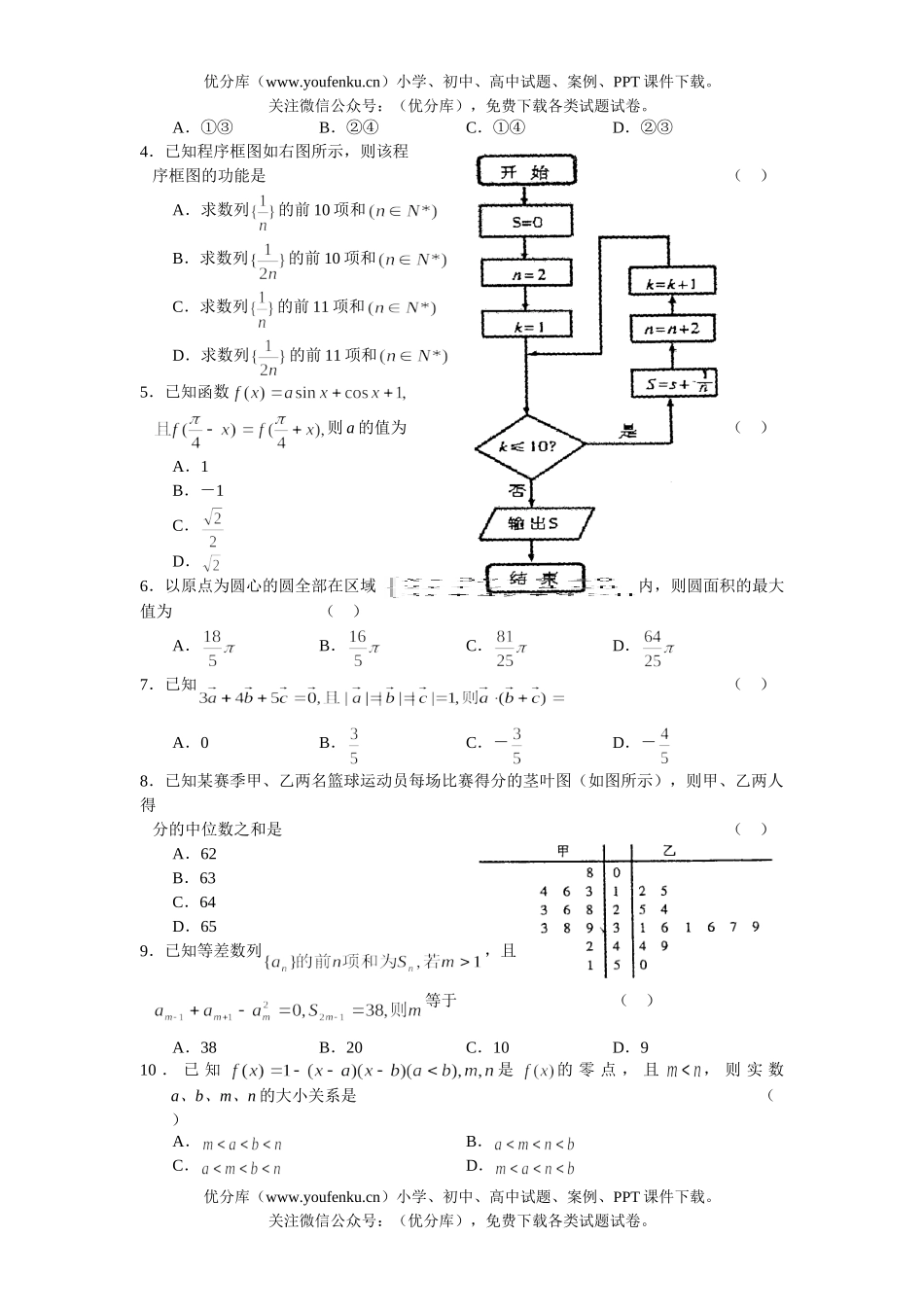 高考数学高考文科毕业考试最新模拟试卷_第2页