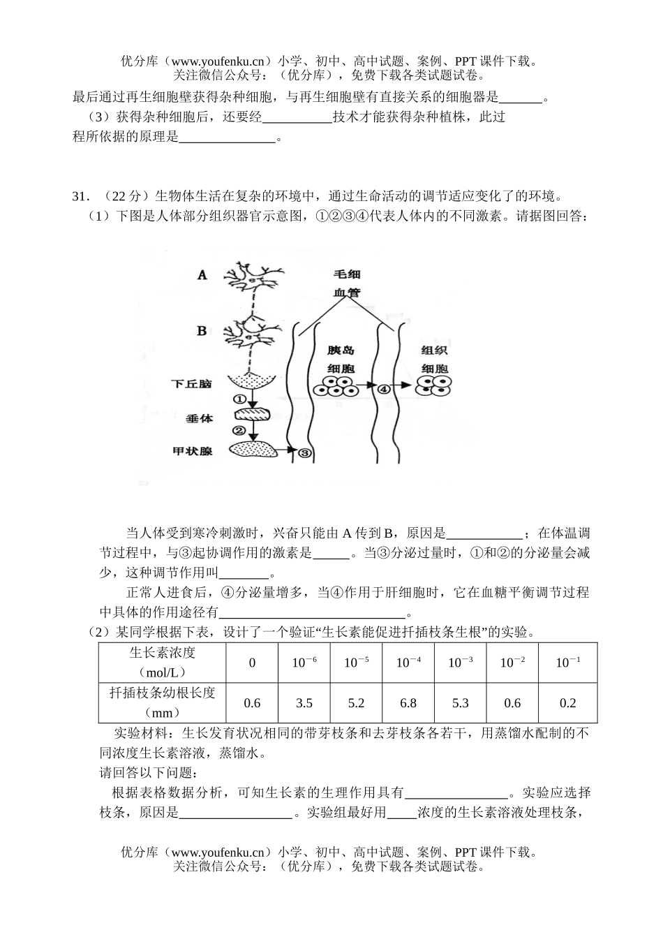 高中三年级生物复习理综周练题11试卷_第3页