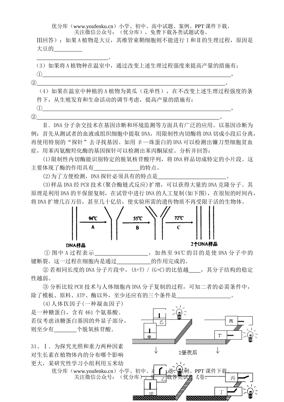 高中三年级生物08级综合练习十一试卷_第2页
