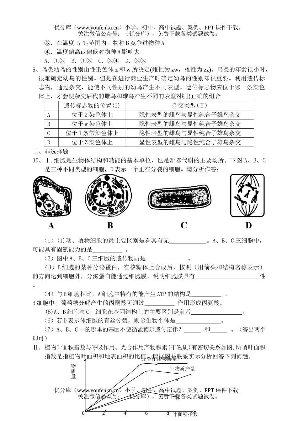 高中三年级生物08级综合练习十试卷_第2页