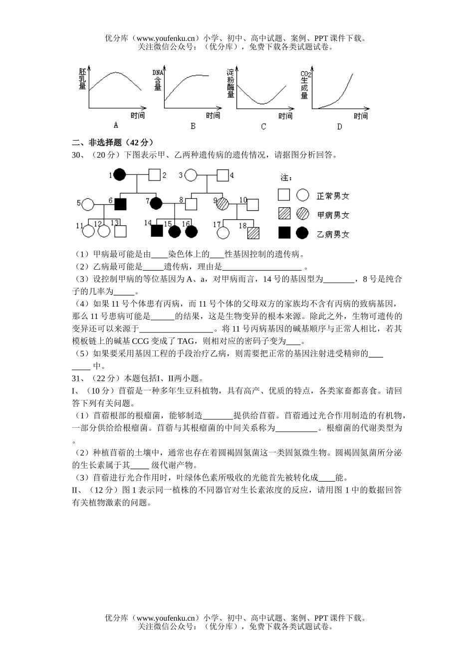 高中三年级生物08级第二次学业质量调研抽测试卷_第2页