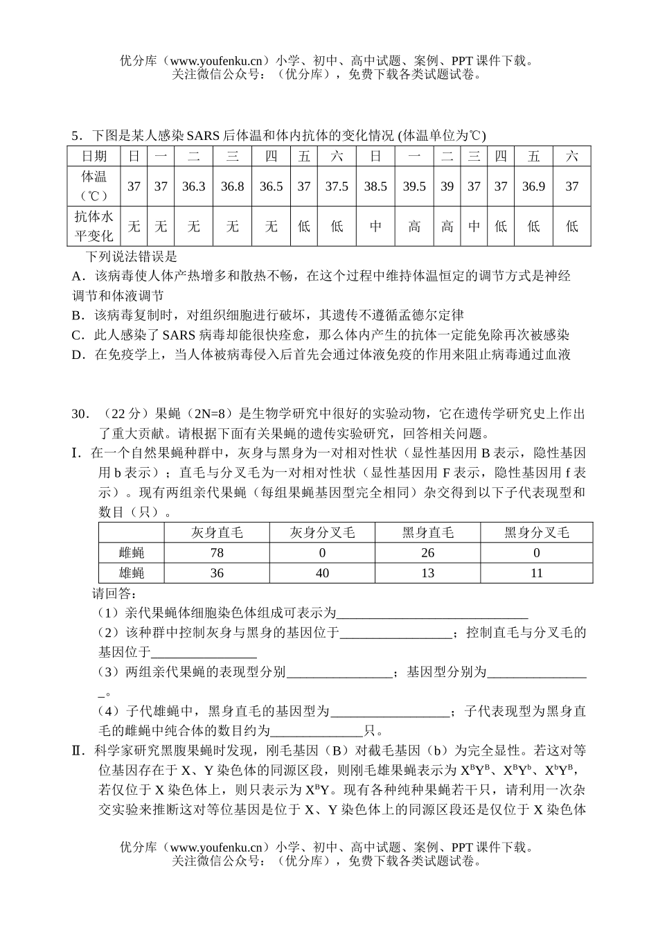 高中三年级生物复习理综周练题9试卷_第2页