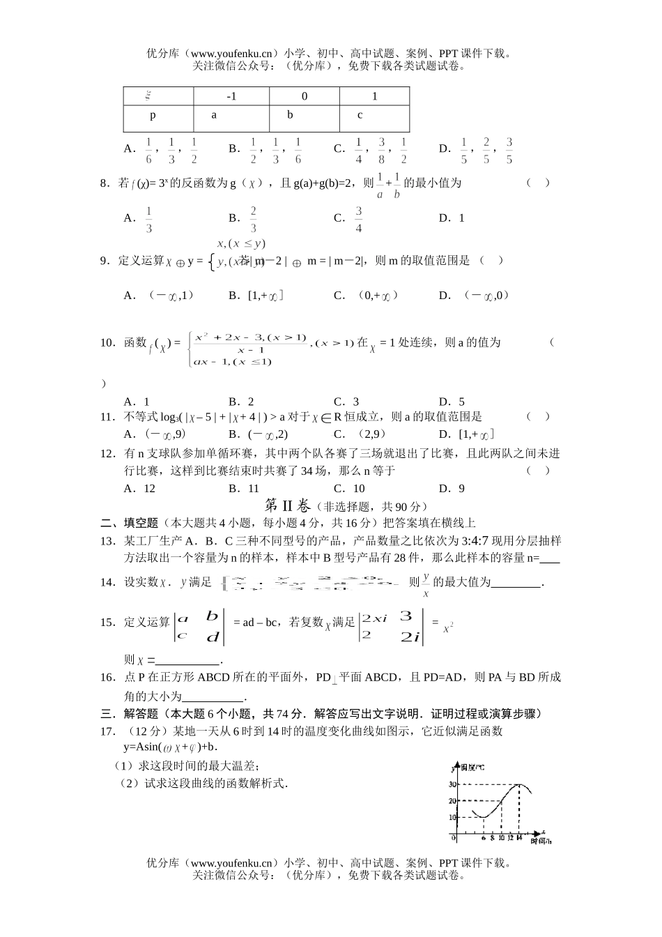 高考数学高考理科教学质量检测1试卷_第2页