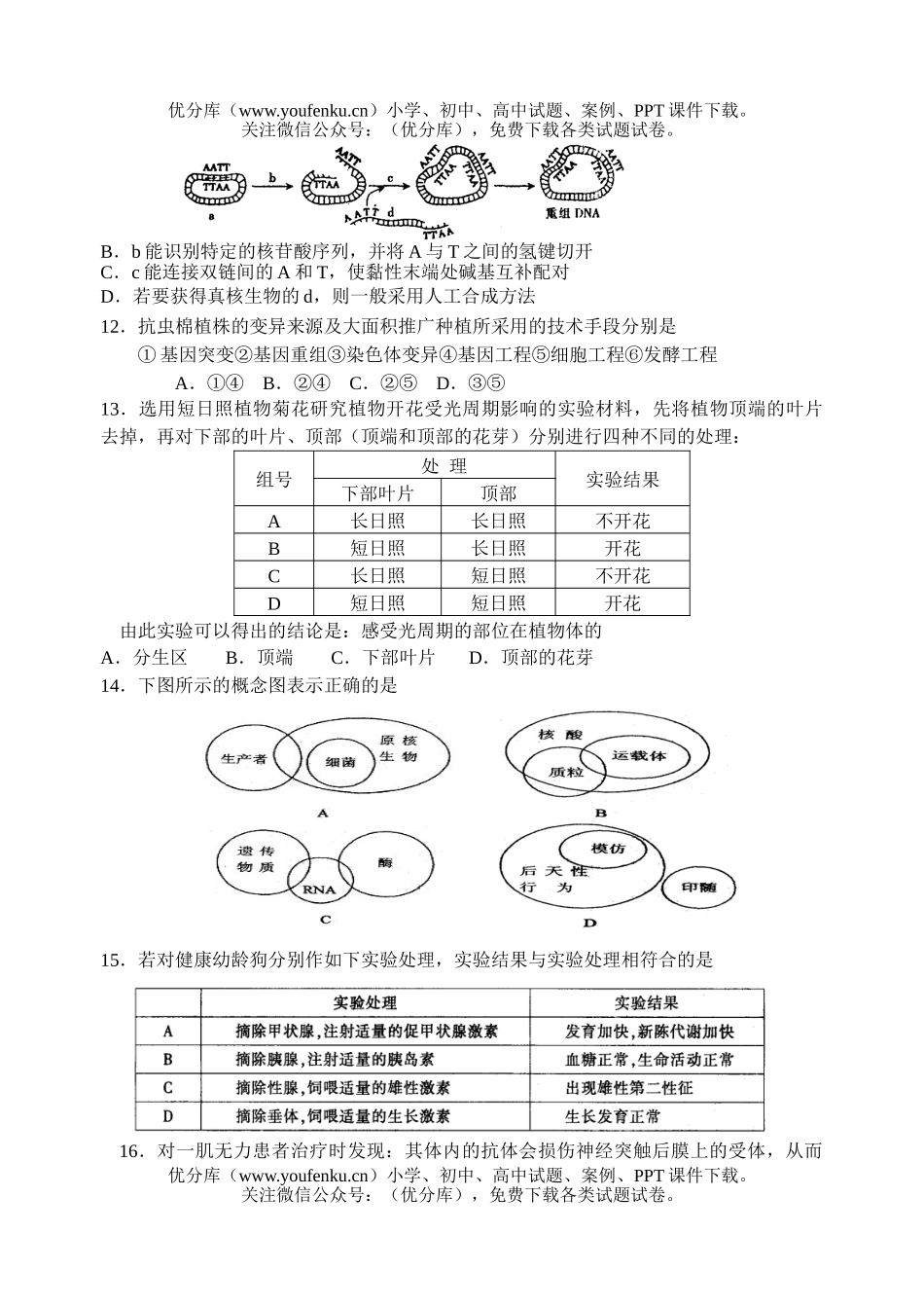 高中三年级生物第一学期十校期末联考试卷_第3页
