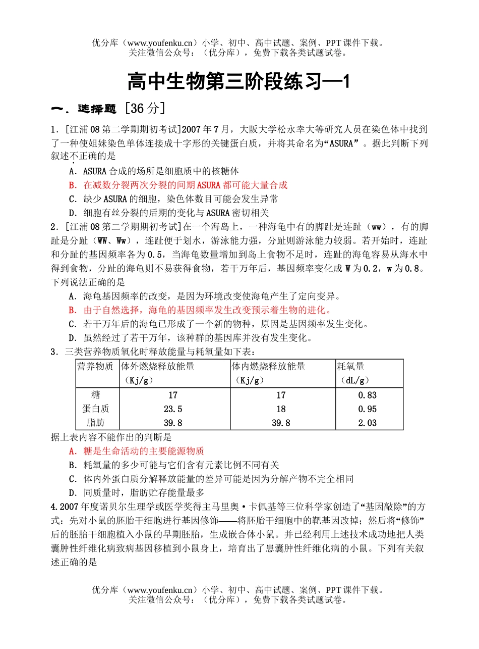 高中三年级生物复习高考密卷2试卷_第1页