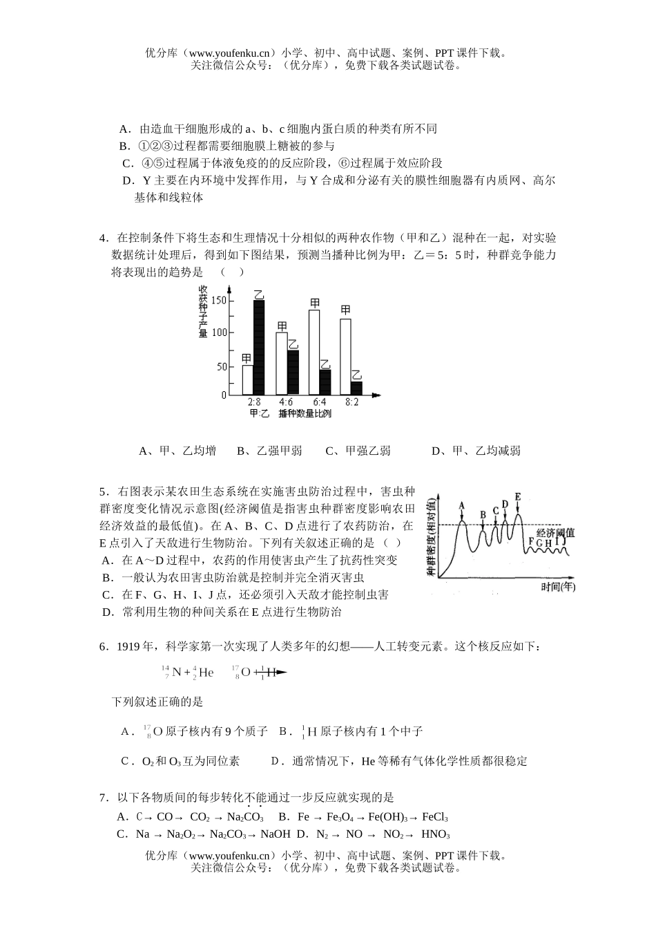 高中三年级生物理综第二次能力测试卷_第2页
