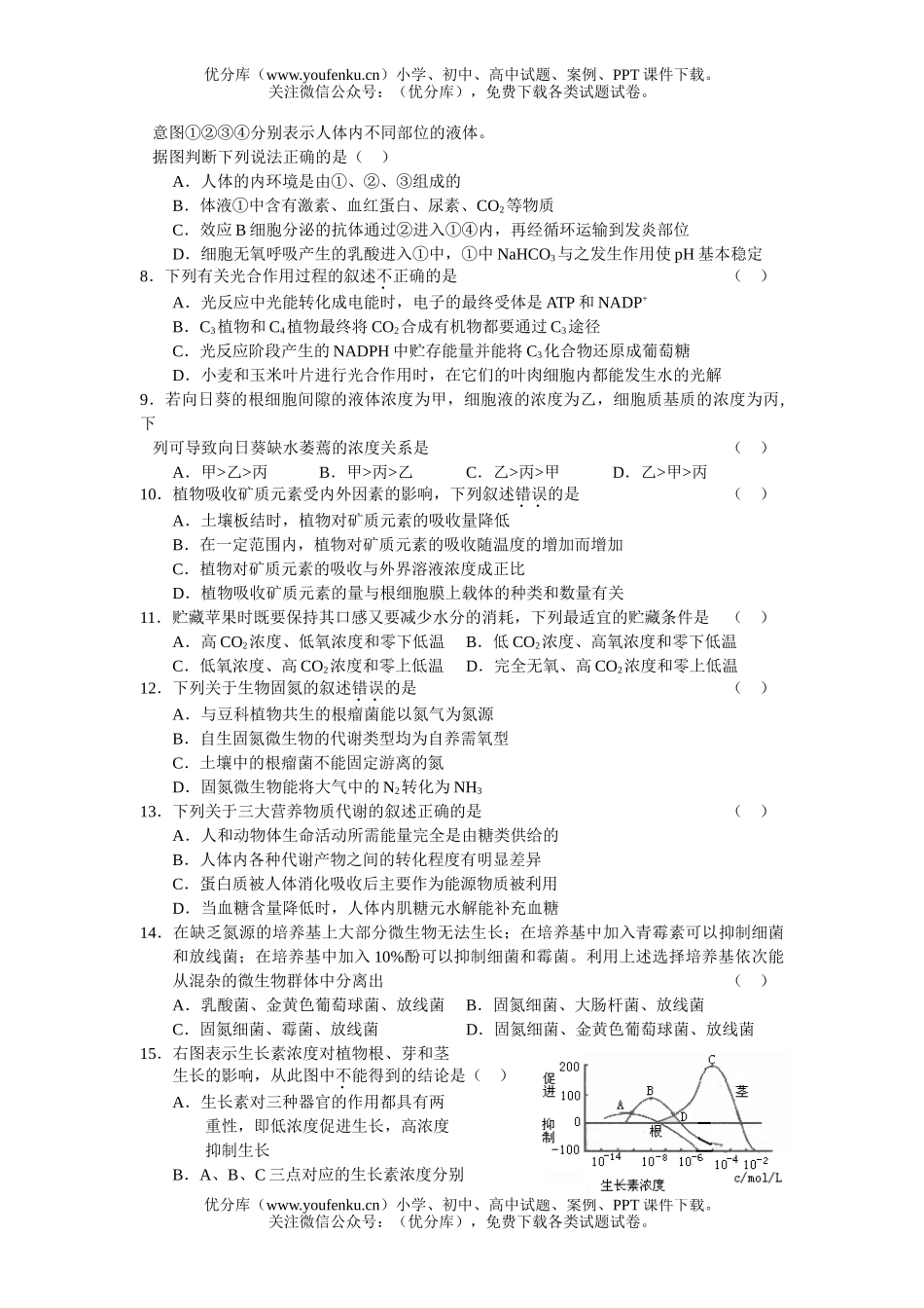 高中三年级生物第三次摸底考试卷_第2页