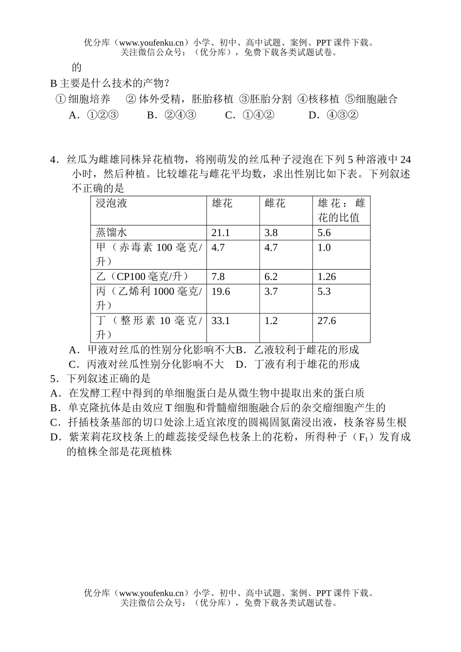 高中三年级生物08届3月月考理综部分试卷_第2页