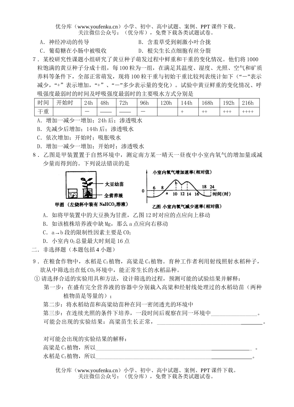 高中三年级生物尖子生辅导题6试卷_第2页