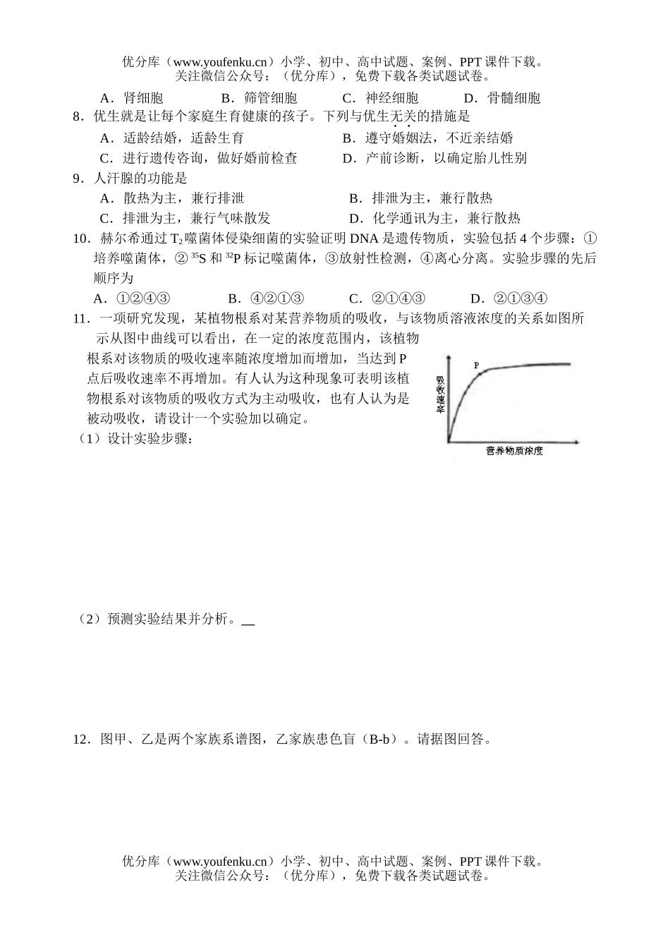 高中三年级生物尖子生辅导题4试卷_第2页