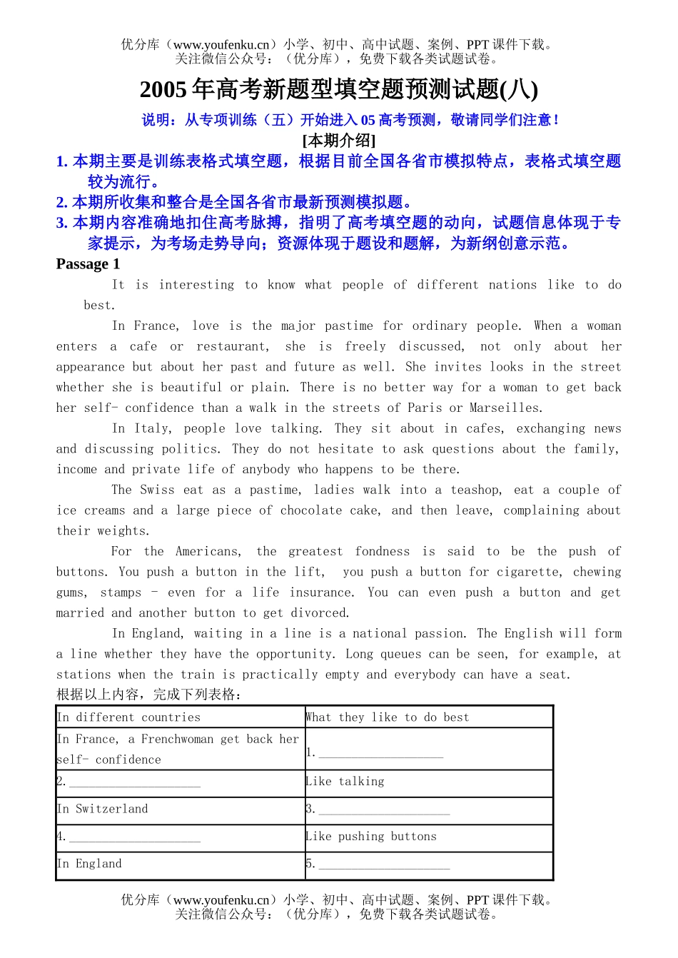 高考英语2005年高考新题型填空题预测(八)试卷_第1页