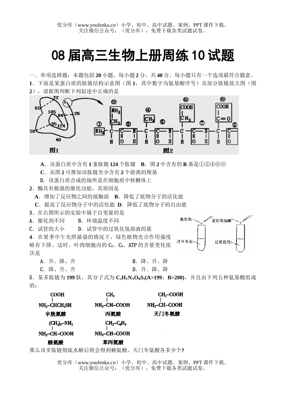 高中三年级生物08届上册周练10试卷_第1页