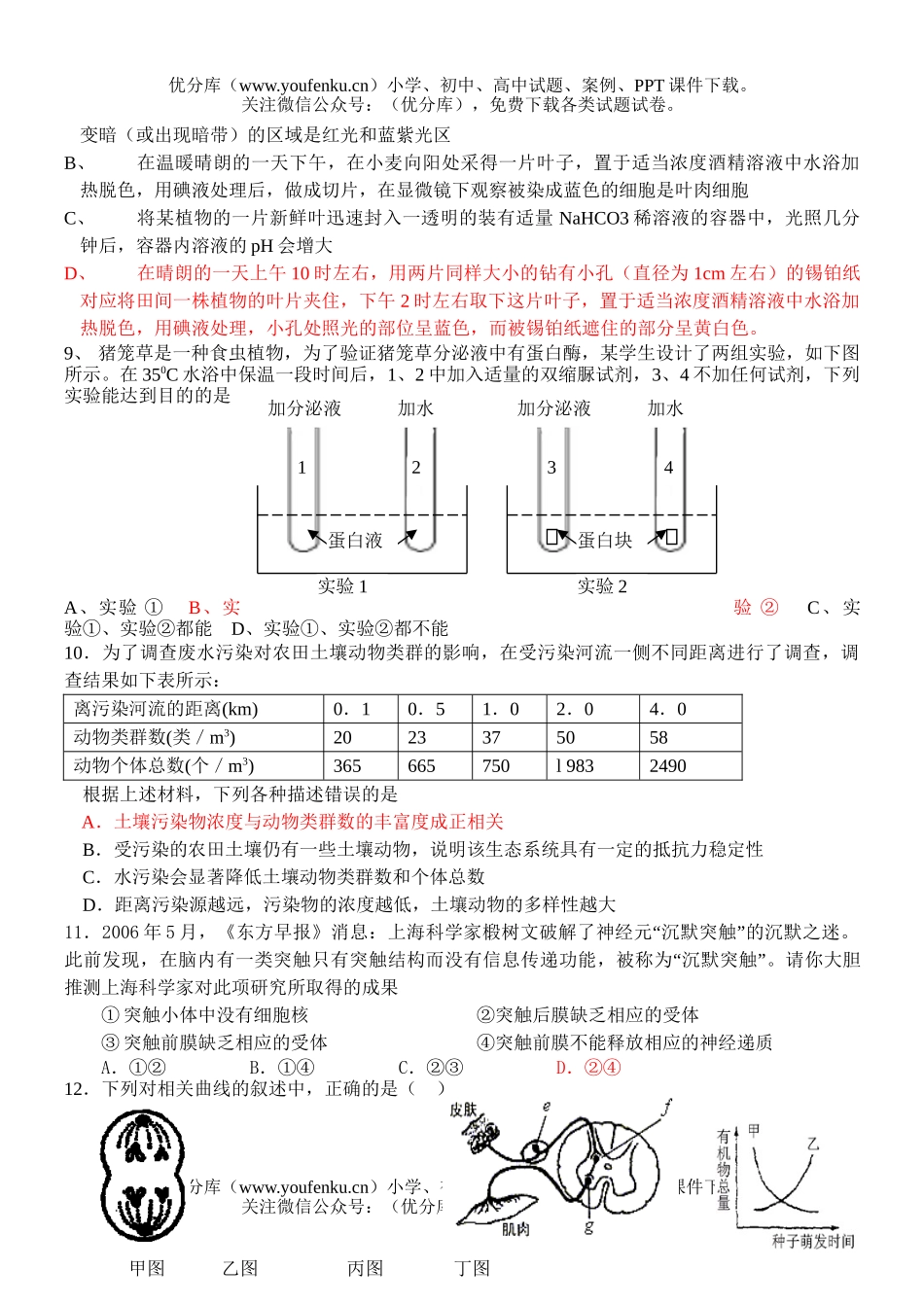 高中三年级生物08届一模前适应测试2试卷_第2页