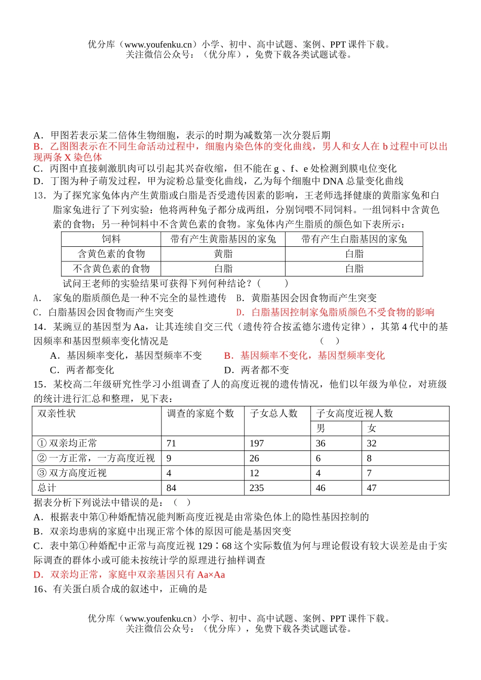 高中三年级生物08届一模前适应测试2试卷_第3页