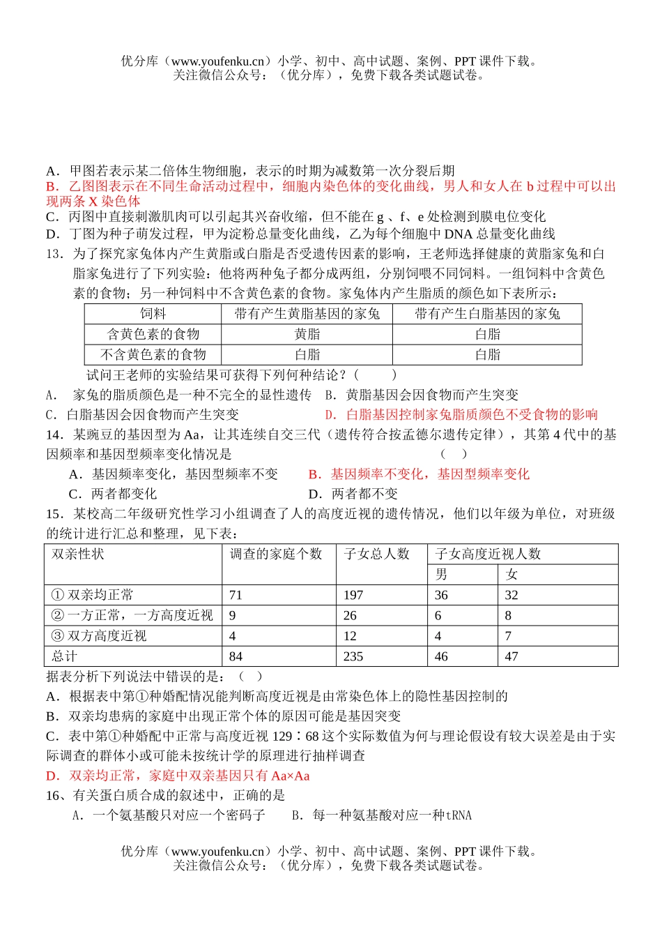 高中三年级生物08届一模前适应测试1试卷_第3页