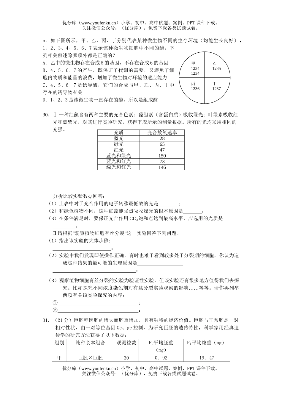 高中三年级生物高联合诊断性测试卷_第2页