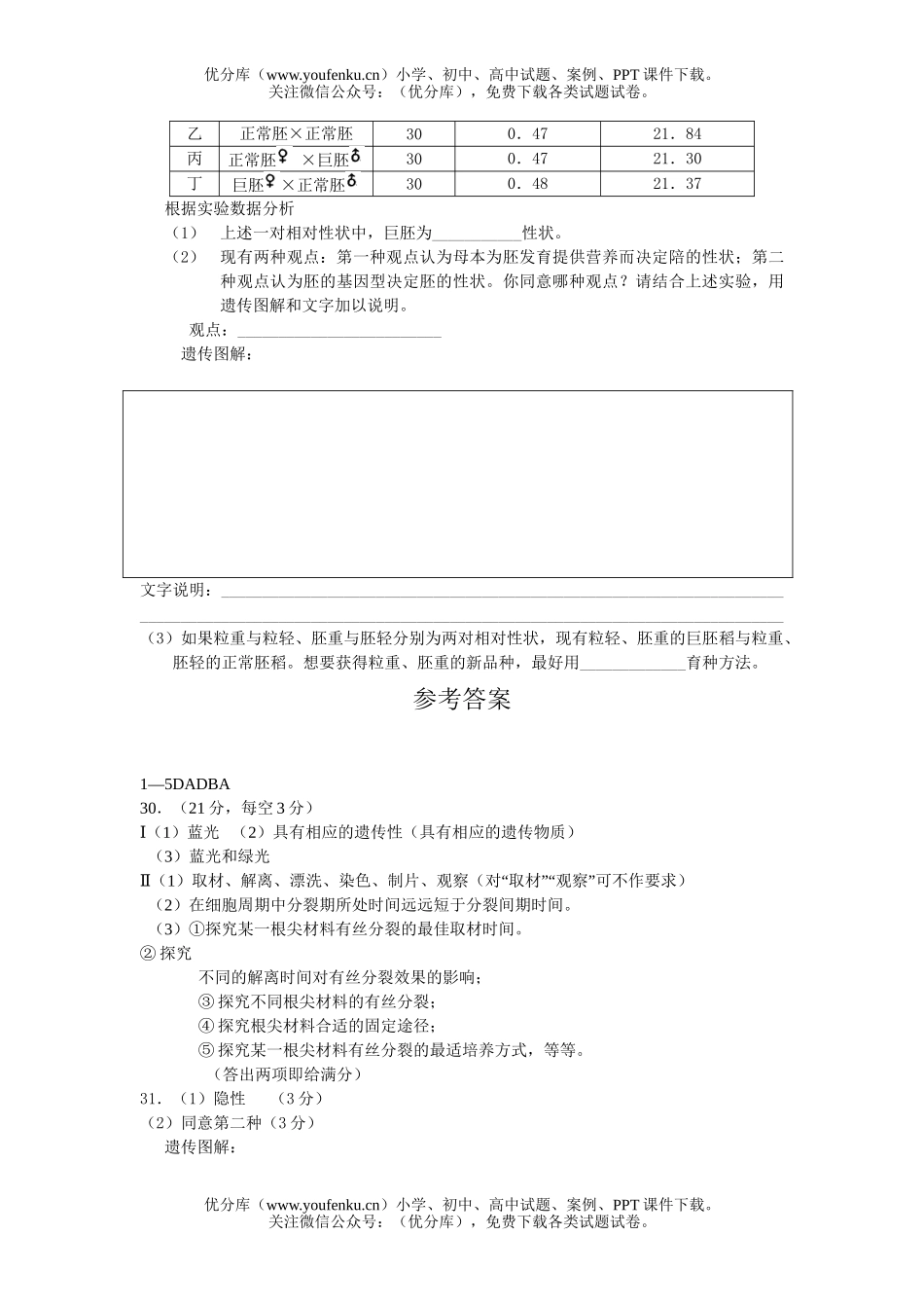 高中三年级生物高联合诊断性测试卷_第3页