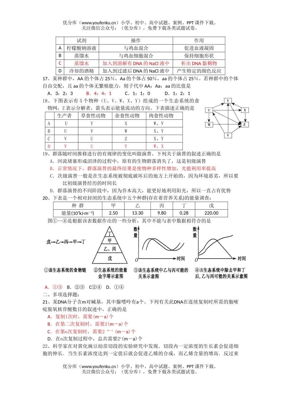 高中三年级生物高第二学期期中质量试卷_第3页