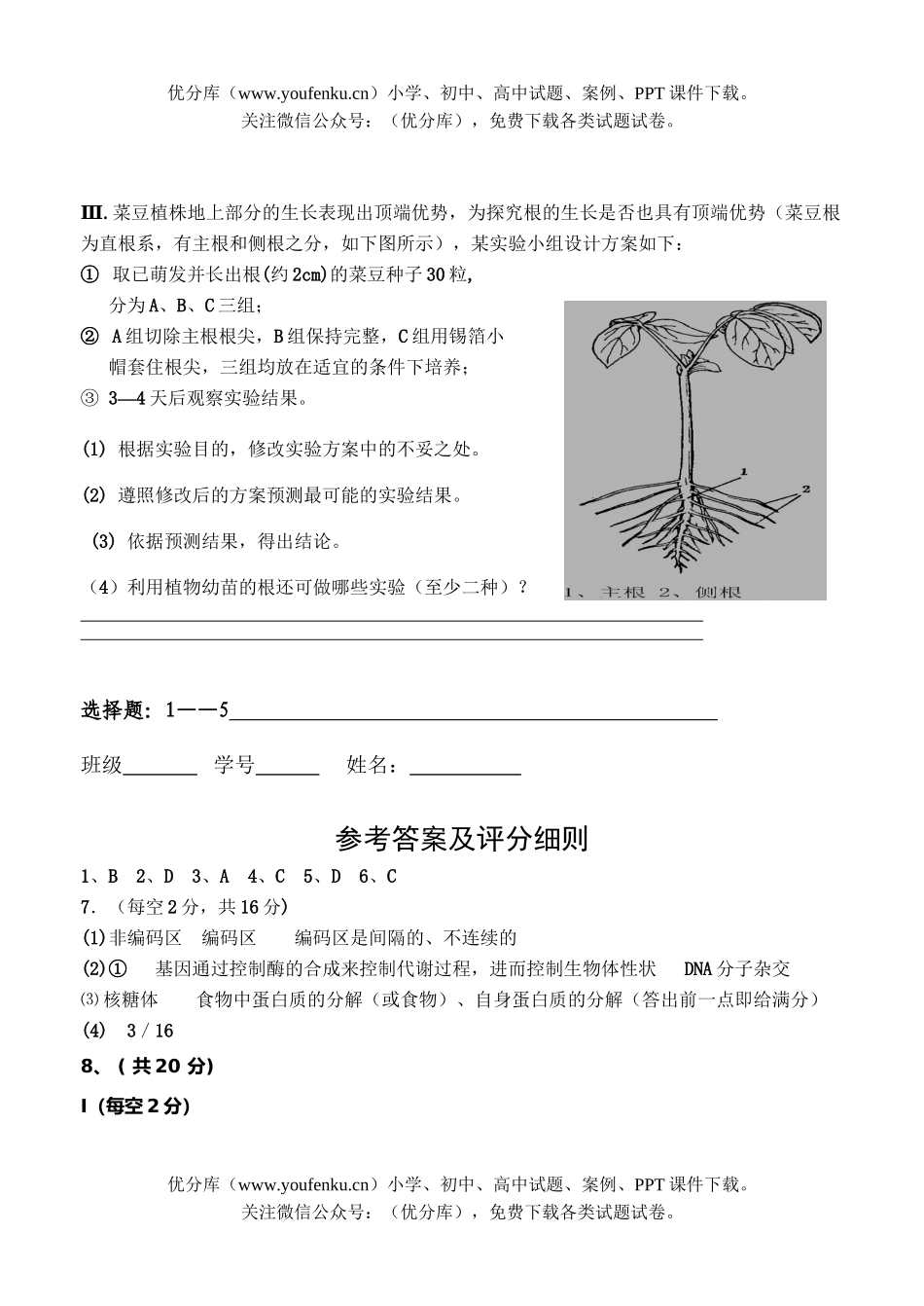 高中三年级生物08届复习质量检测3试卷_第3页
