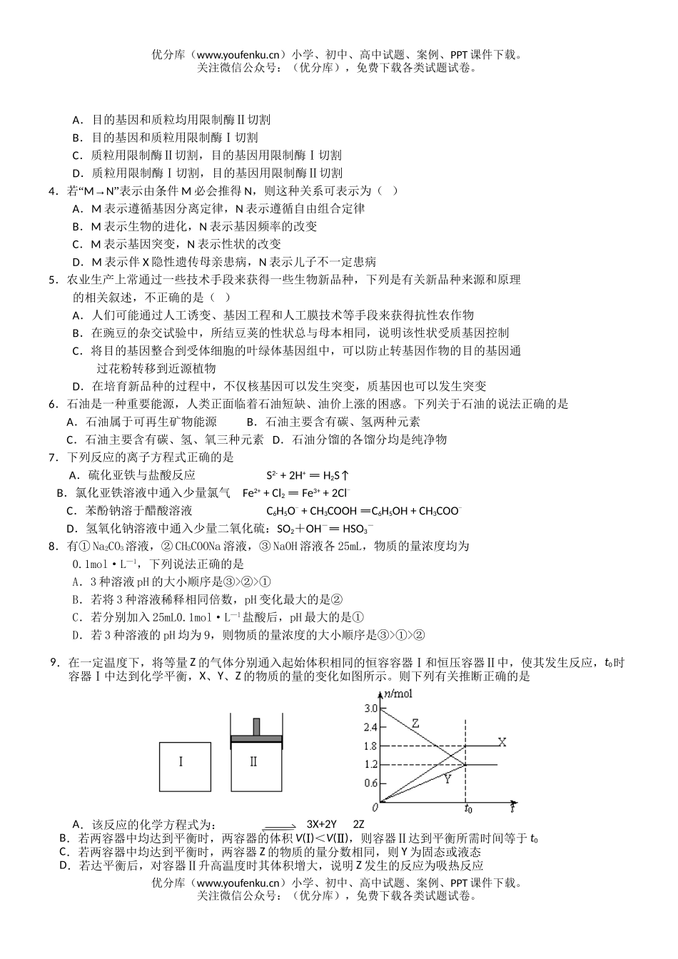 高中三年级生物高模拟考试卷_第2页