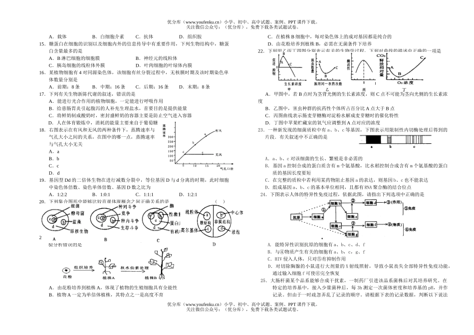 高中三年级生物第一学期第四次月考试卷_第2页