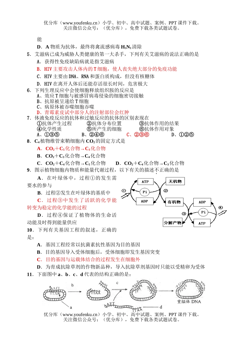 高中三年级生物综合练习试卷_第2页