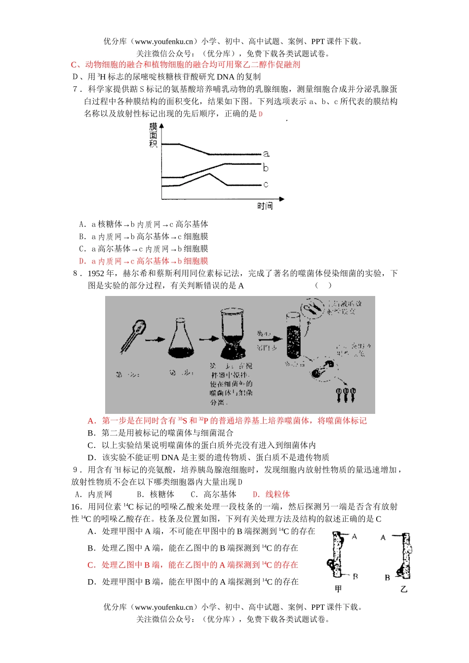 高中三年级生物08届同位素标记专题复习试卷_第2页