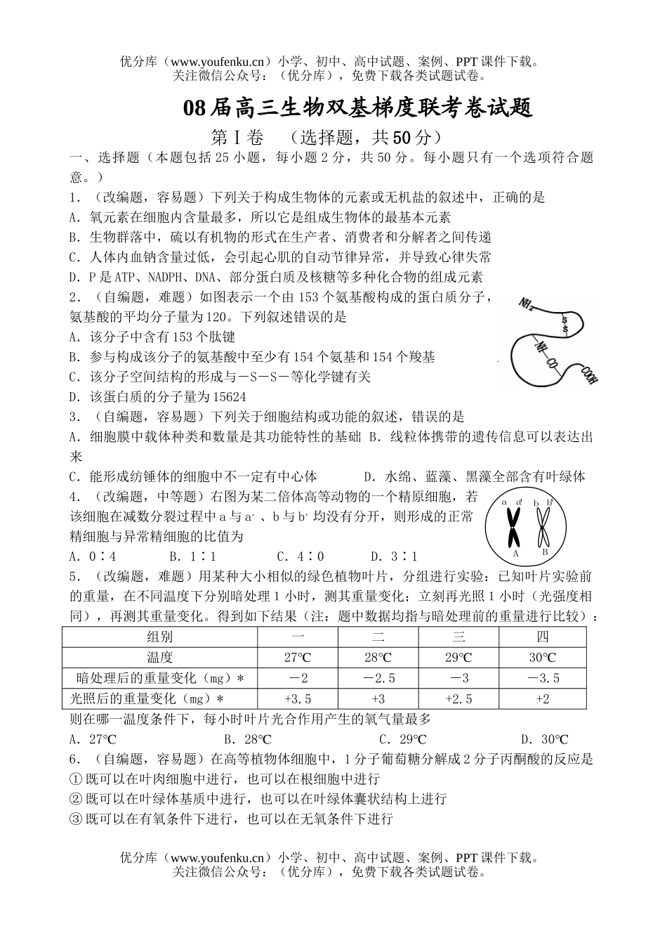 高中三年级生物08届双基梯度联考试卷_第1页