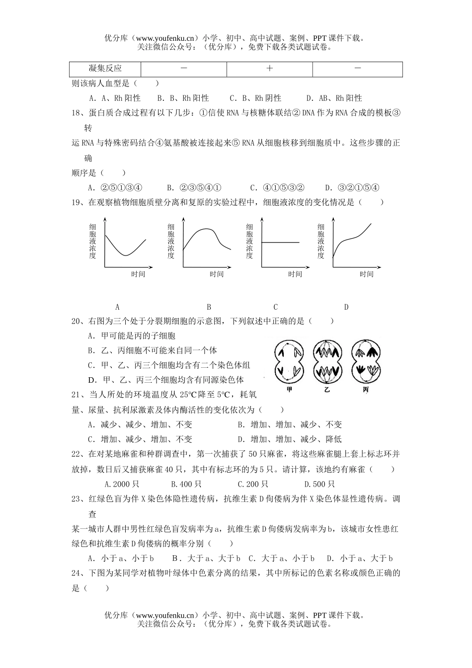高中三年级生物08届生命试卷_第3页