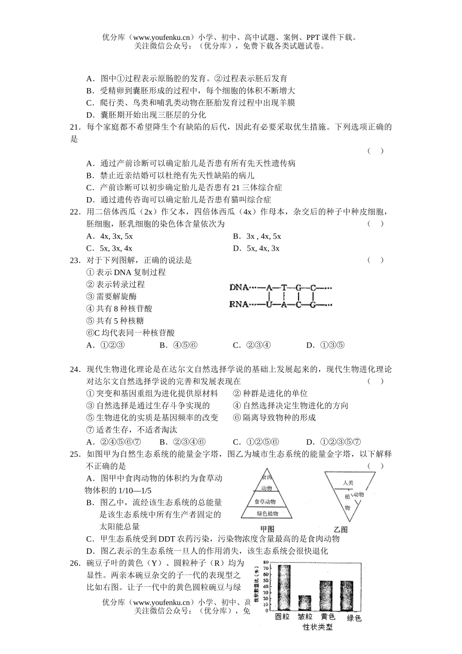 高中三年级生物毕业班上学期期末复习检测试卷_第2页