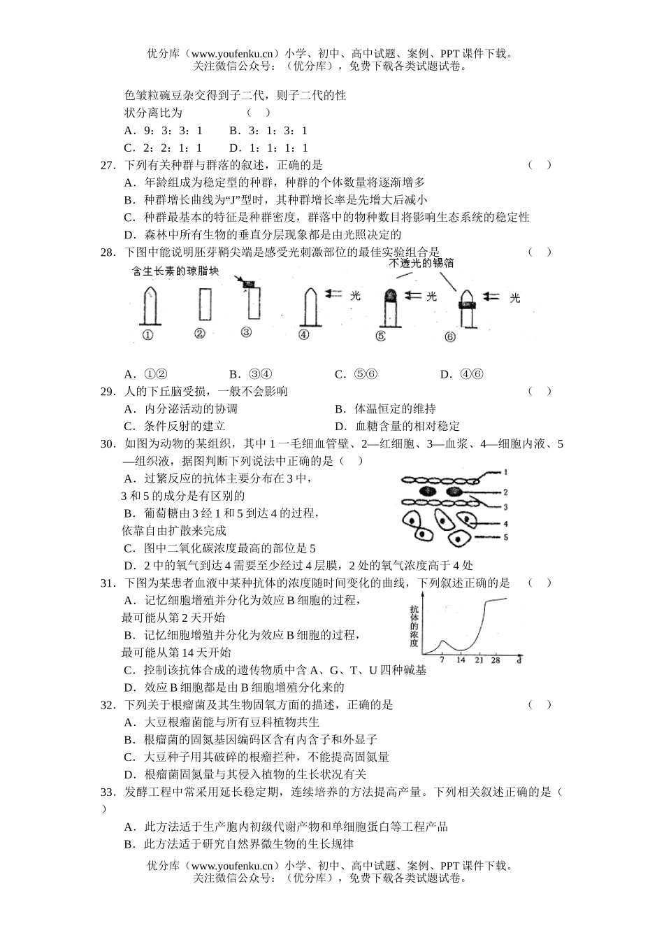 高中三年级生物毕业班上学期期末复习检测试卷_第3页