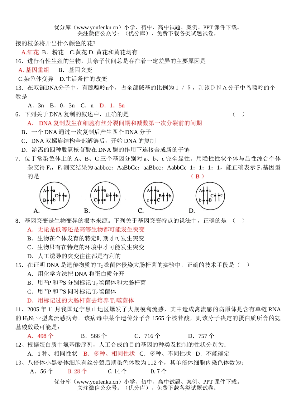 高中三年级生物08届遗传变异强化训练1试卷_第2页