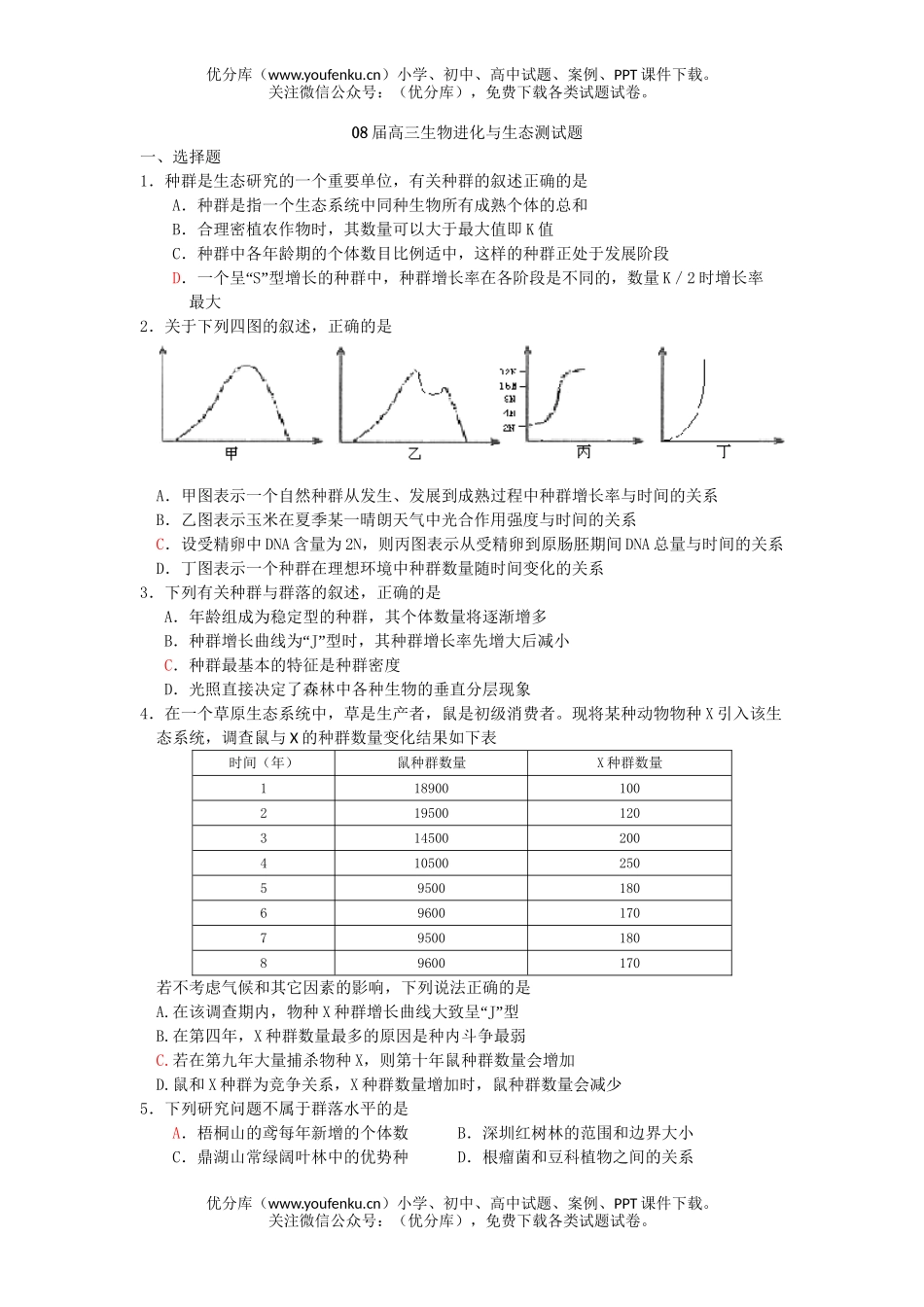 高中三年级生物08届进化与生态测试卷_第1页